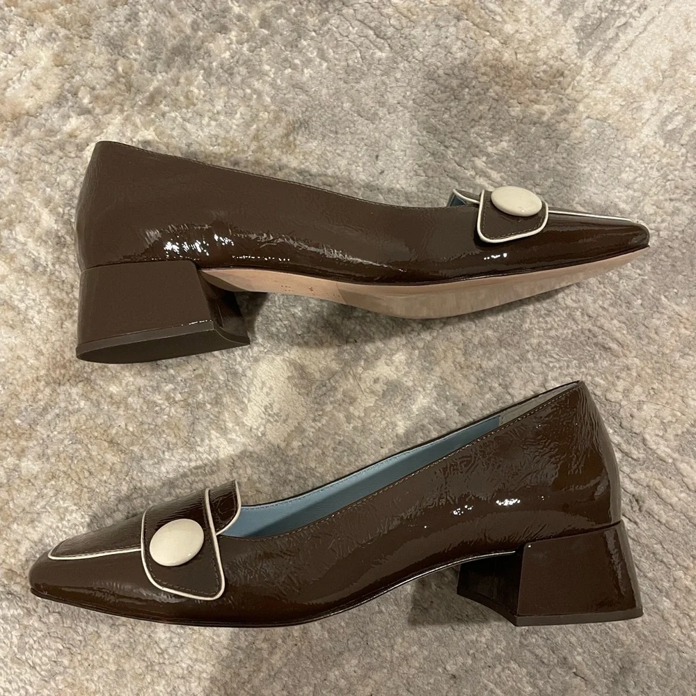 FRANCES VALENTINE Mackie Pump - Chocolate/Oyster Leather Size 8.5B New MSRP $598 - Picture 7 of 11